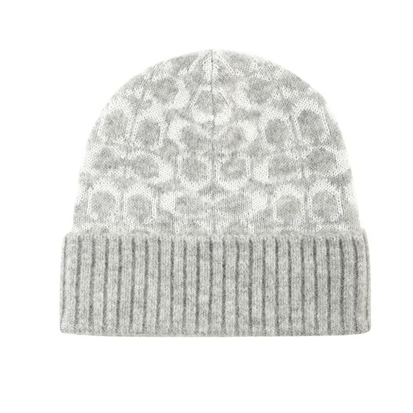 Coach Women's Chalk Metallic Signature C Jacquard Soft Rib knit Cuff Beanie hat - Picture 1 of 5